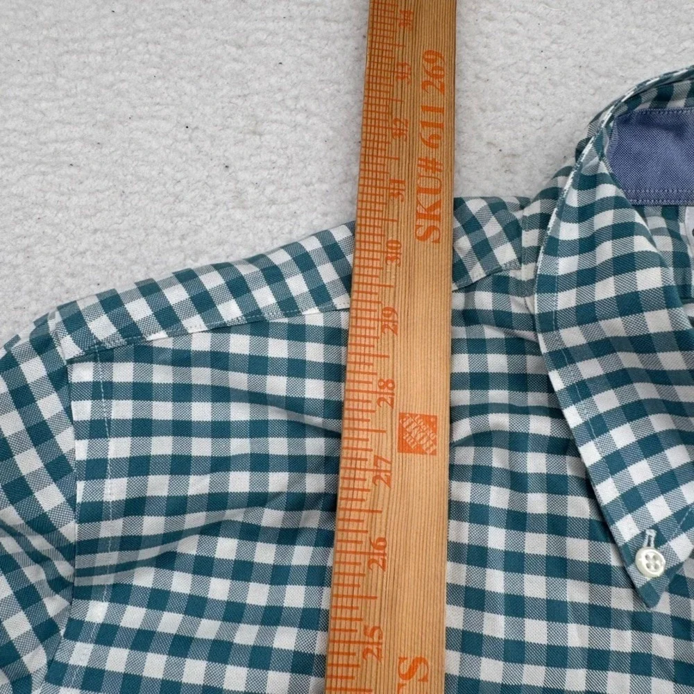 Brooks Brothers Regent Shirt Mens Large Teal White Plaid Long Sleeve Button Down